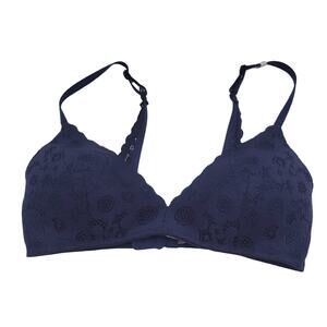 American Eagle Aerie Bra Navy Lace Lined Floral Adjustable Straps Wire Free 34C